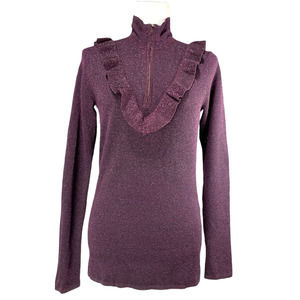 Second Female (Copenhagen) Knit High Zipper Neck Ruffle Metallic Sweater Size L